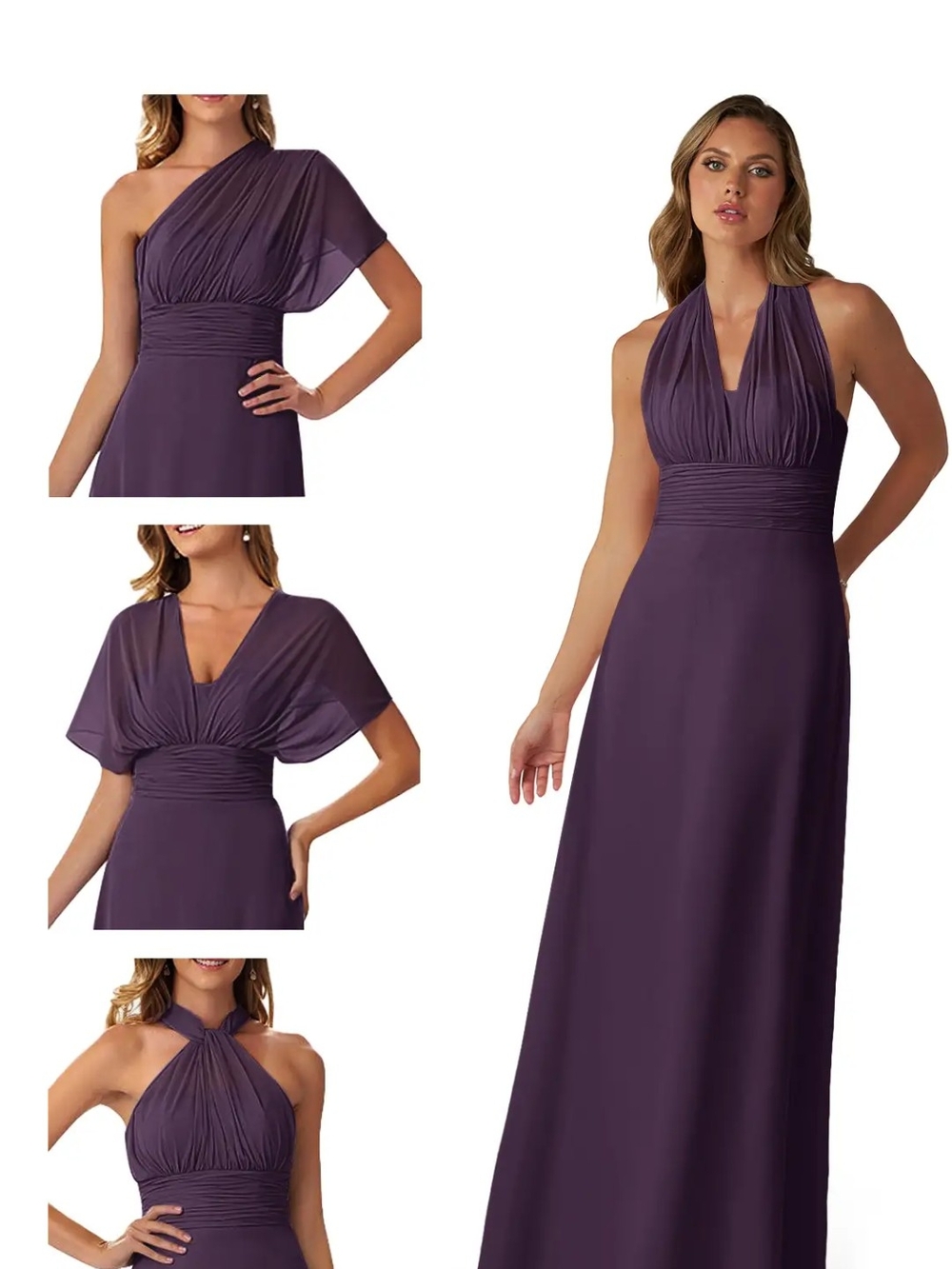 Plum A-Line Strapless Chiffon Convertible Dress -Azazir Fifi